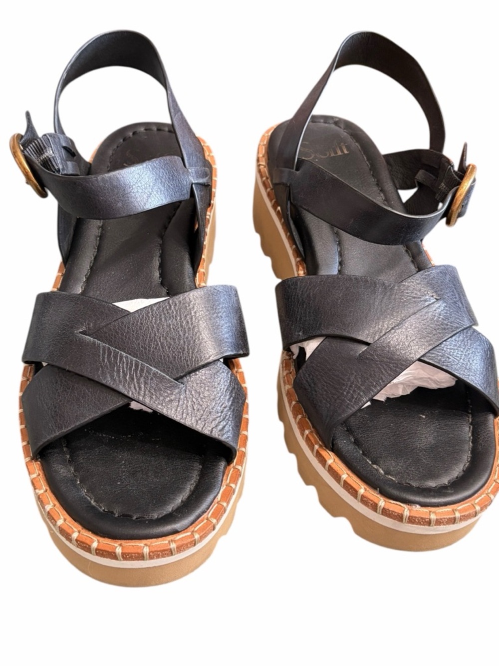 Women's Black Leather Platform Sandals